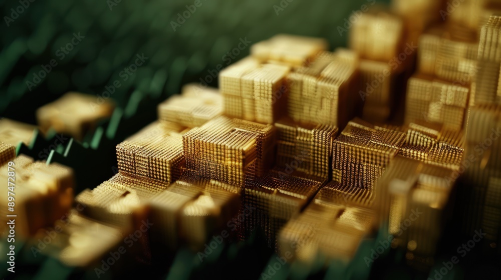 Close-up of 3D wheat blocks forming a stock market uptrend, indicating business growth on a dark green backdrop. Close-up of 3D wheat blocks forming a stock market uptrend, indicating business growth on a dark green backdrop.