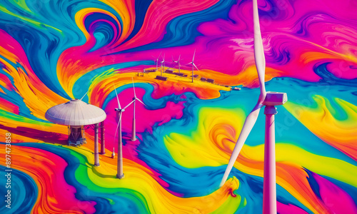 Abstract painting tear your eyes out - wind farms. Generative AI
