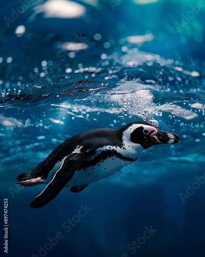 A penguin swimming in the water.