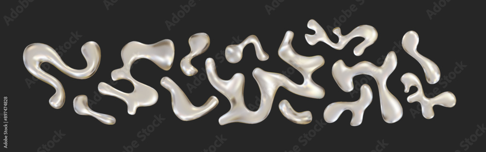 Chrome liquid shapes in y2k style. Realistic 3d metal silver fluid form in aesthetic futuristic. Chrome liquid shapes in y2k style. Realistic 3d metal silver fluid form in aesthetic futuristic.