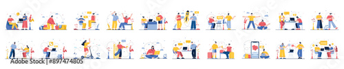 Bundle of colorful concepts with people scene in flat cartoon design. A large selection of colorful images showing men and women in various life situations. Vector illustration. © Andrey