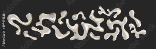 Chrome liquid shapes in y2k style. Realistic 3d metal silver fluid form in aesthetic futuristic.
