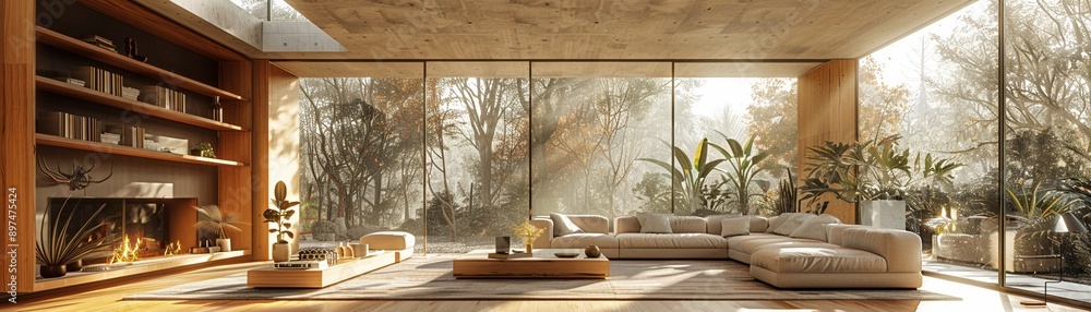 Open airy living room minimalist furniture white and wood elements large windows bright natural light Modern Watercolor Open airy living room minimalist furniture white and wood elements large windows bright natural light Modern Watercolor