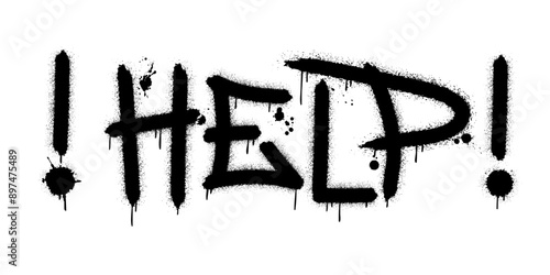 Help. Urban street graffiti style with splash effects and drops in black on white background. Vector Illustration