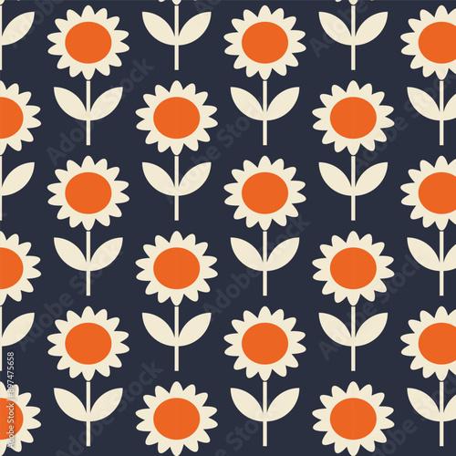 seamless floral pattern with flowers in retro scandinavian style