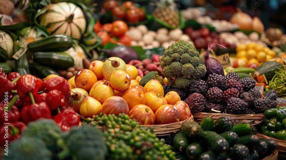 Global Bounty: Vibrant Exotic Fruits and Vegetables at International Market Global Bounty: Vibrant Exotic Fruits and Vegetables at International Market