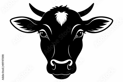 Black and White Cow Head Silhouette portrait, logo, element. Vector illustration, A cow head silhouette black vector artwork illustration.