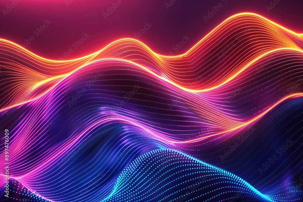 Vibrant digital waves in neon colors create a mesmerizing flow, perfect for backgrounds and abstract designs. Vibrant digital waves in neon colors create a mesmerizing flow, perfect for backgrounds and abstract designs.