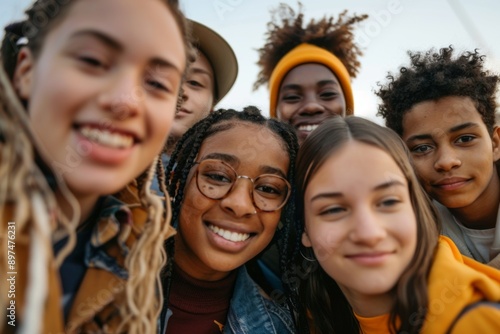 Diverse group of young people taking a selfie together