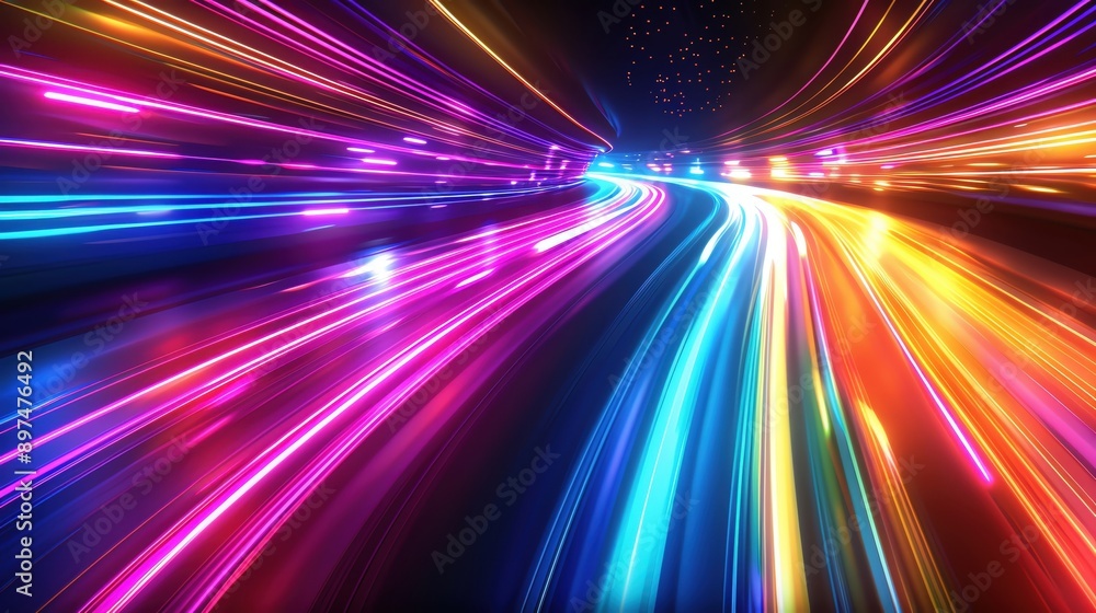Vibrant light trails create dynamic movement in a colorful abstract background, perfect for illustrating speed and motion. Vibrant light trails create dynamic movement in a colorful abstract background, perfect for illustrating speed and motion.