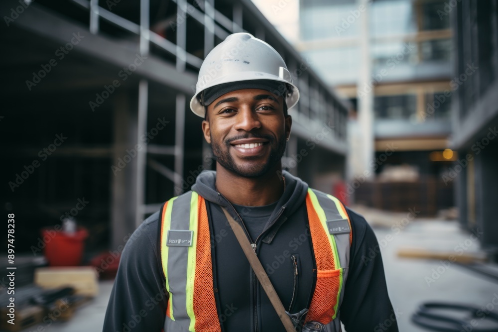 Portrait of a male African American construction worker Portrait of a male African American construction worker