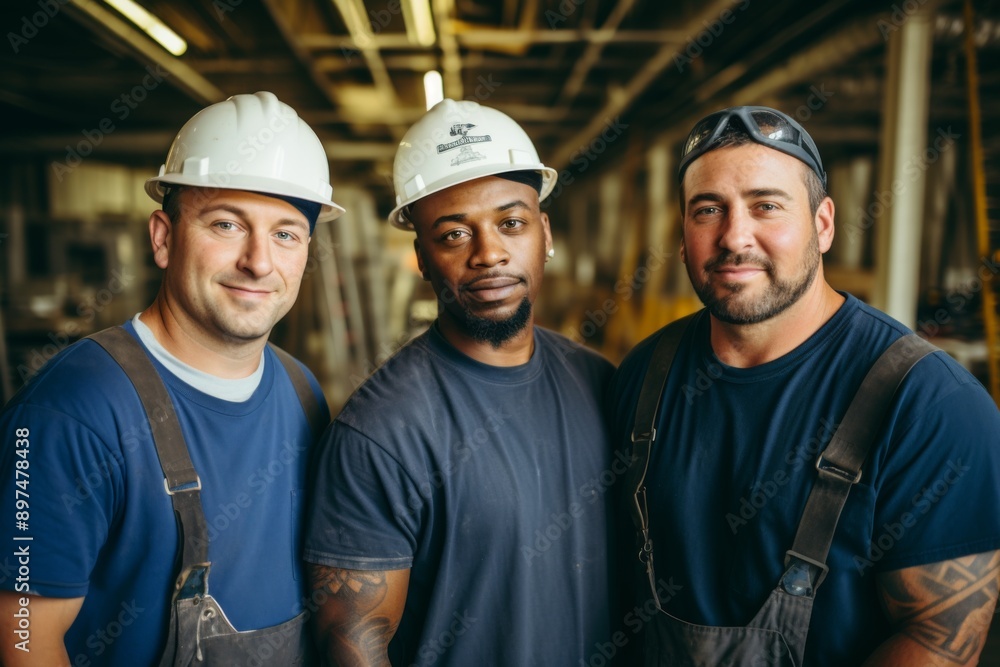 Portrait of diverse male construction workers on site Portrait of diverse male construction workers on site