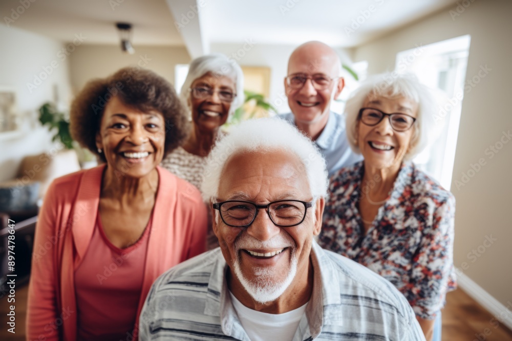 Portrait of a elderly group of seniors smiling in nursing home Portrait of a elderly group of seniors smiling in nursing home