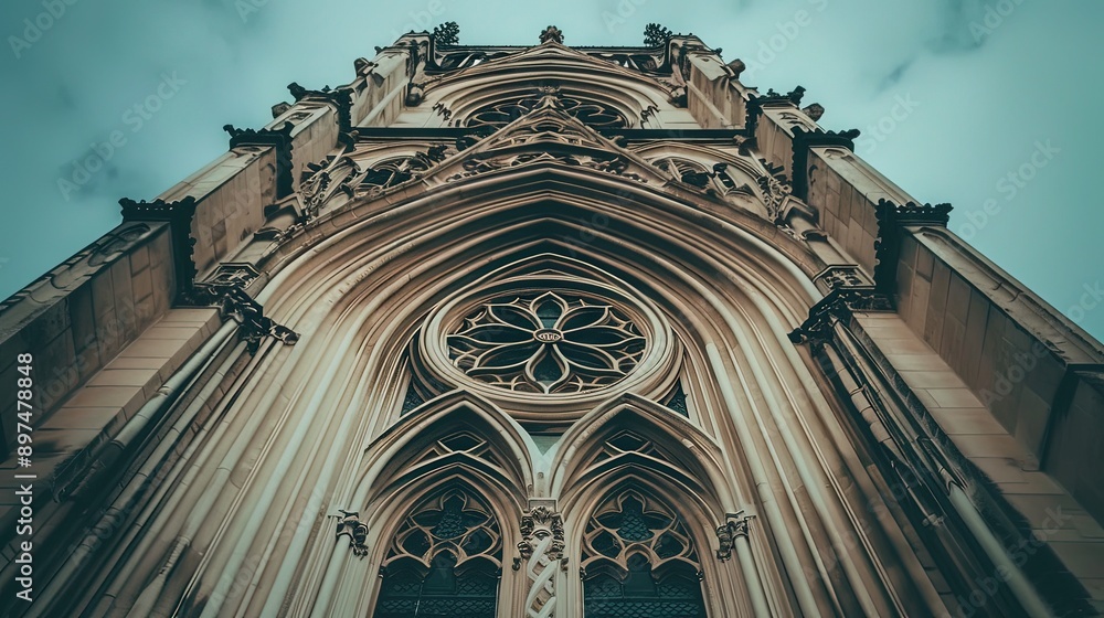Obraz premium Captivating Gothic Cathedral Arches and Gargoyles in the Dark - Stunning CGI Image