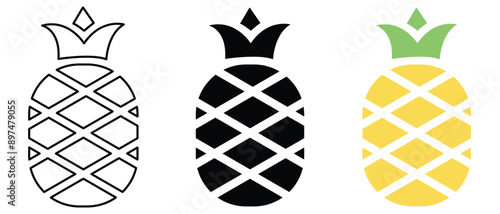 Pineapple symbol icon flat vector.Pineapple Tropical Fruit Vector Illustration. Pineapple with leaf icon. Symbol of food, sweet, exotic and summer, vitamin, healthy. Modern vector icon.