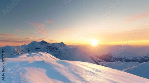 A mountain range with a sun setting in the background © top images