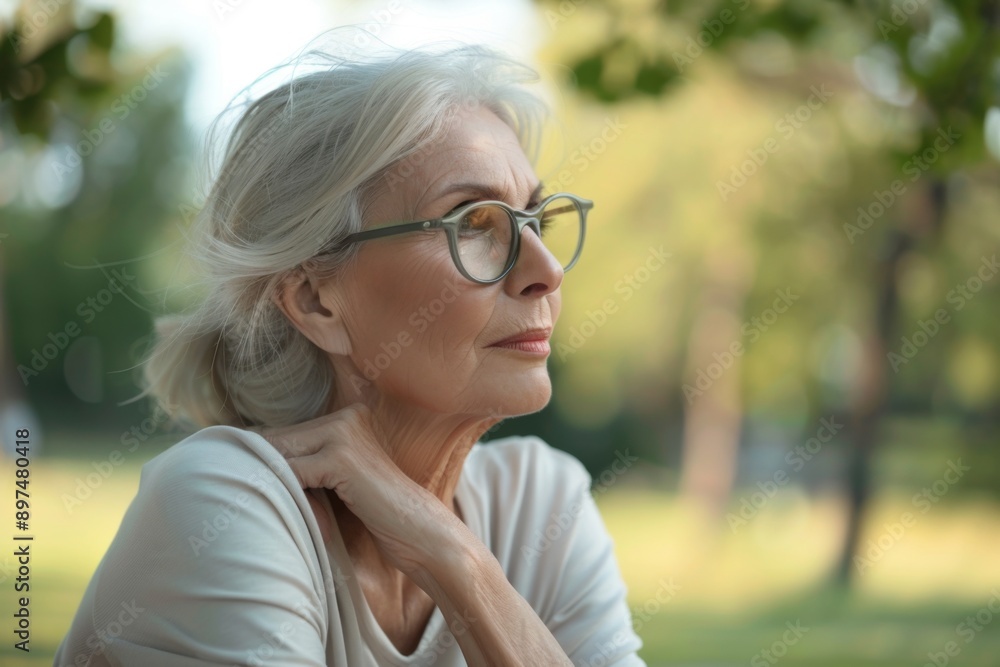 Thoughtful senior woman looking in the distance Thoughtful senior woman looking in the distance