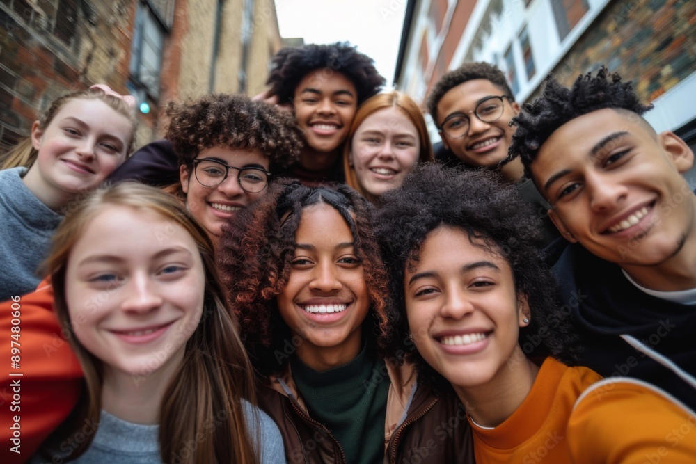 Obraz premium Diverse group of young people taking a selfie together