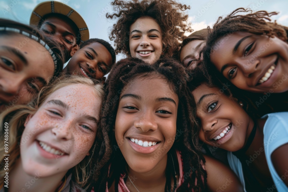 Diverse group of young people taking a selfie together Diverse group of young people taking a selfie together