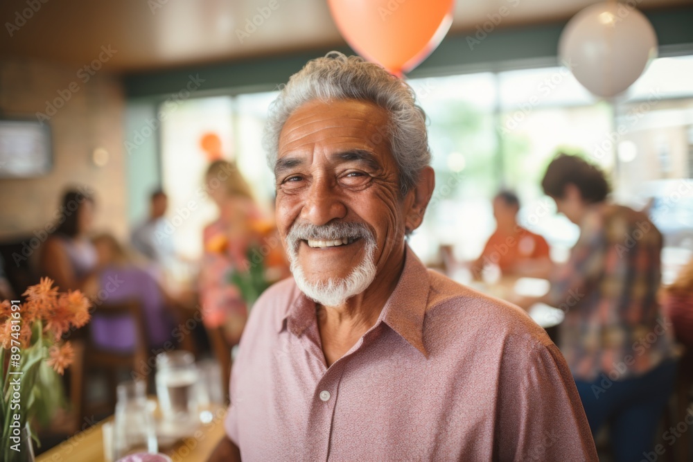 Portrait of a senior Hispanic man celebrating birthday in nursing home Portrait of a senior Hispanic man celebrating birthday in nursing home