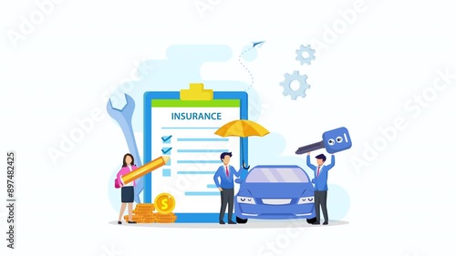 Risk management, car insurance vector cartoon animation in 4K UHD 3840x2160