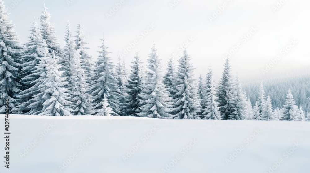 A snowy field with a line of trees in the background A snowy field with a line of trees in the background