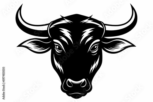 Silhouette of a cow farm animal, A cow head silhouette black vector artwork illustration,  Vector illustration, Bull head emblem isolated on white background..