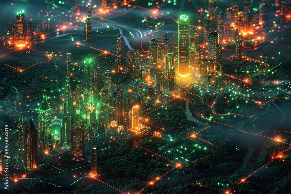A digital map showing a network of electric vehicle charging stations Techsavvy Illustration Cool tones Detailed A digital map showing a network of electric vehicle charging stations Techsavvy Illustration Cool tones Detailed