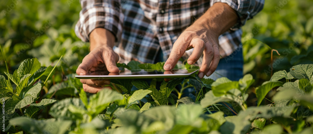 Hands of a smart farmer using a tablet for irrigation control Hands of a smart farmer using a tablet for irrigation control