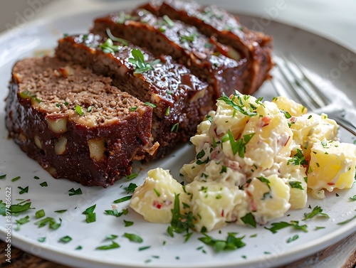 Bavarian meatloaf with potato salad photo