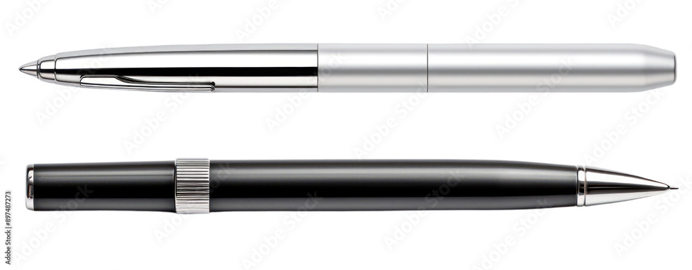 two pens ballpoint black white isolate transparent background two pens ballpoint black white isolate transparent background