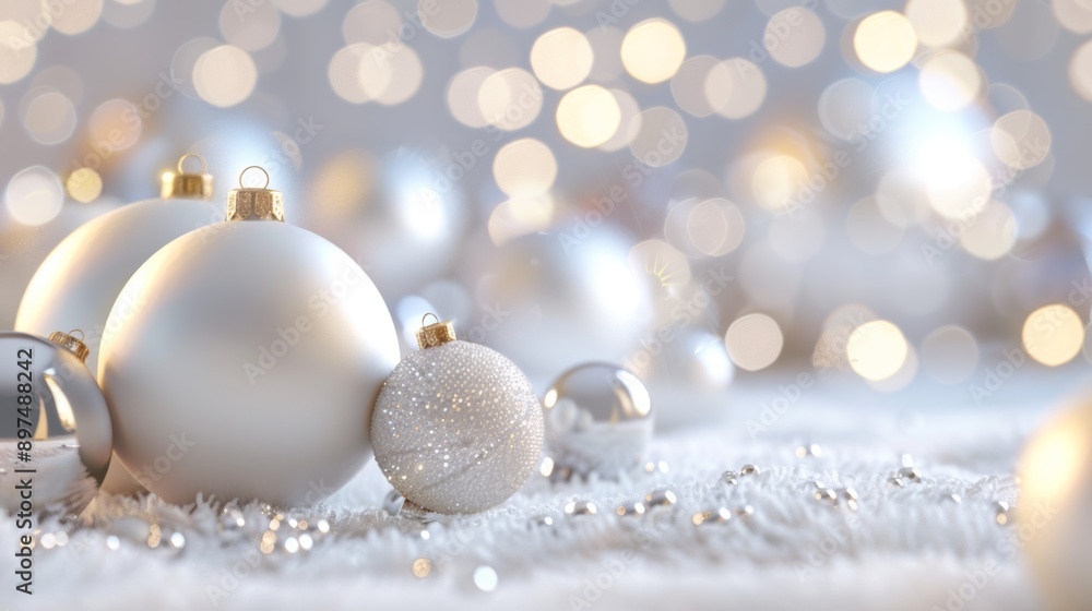 A white background with a bunch of white Christmas ornaments A white background with a bunch of white Christmas ornaments