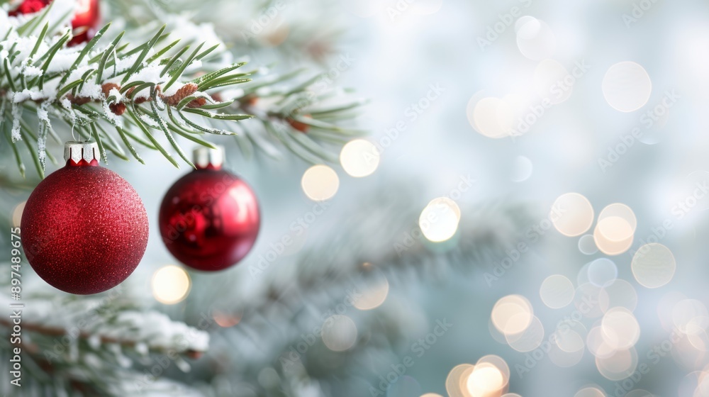 A red ornament hangs from a tree branch A red ornament hangs from a tree branch
