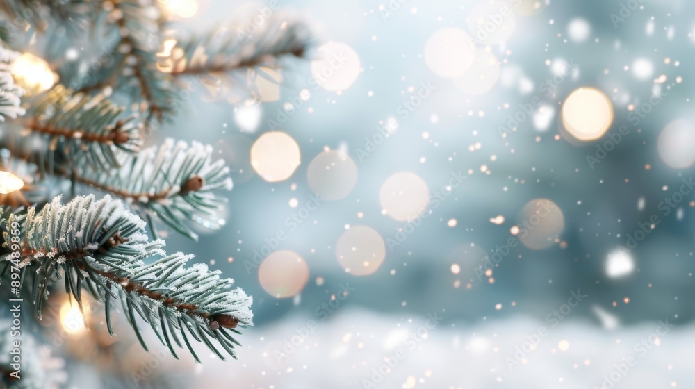 A tree branch covered in snow with a blue sky in the background