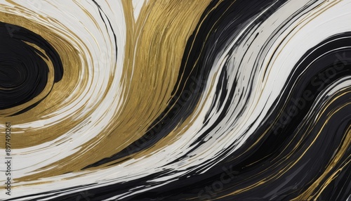 abstract background with flowing lines and patterns in shades of black, gold, and white, creating a dynamic visual effect, intended to evoke a sense of motion or energy
