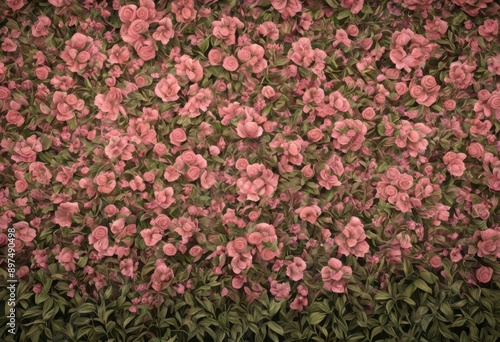 soft, whimsical background featuring stylized flowers and foliage in shades of pink, peach, and green