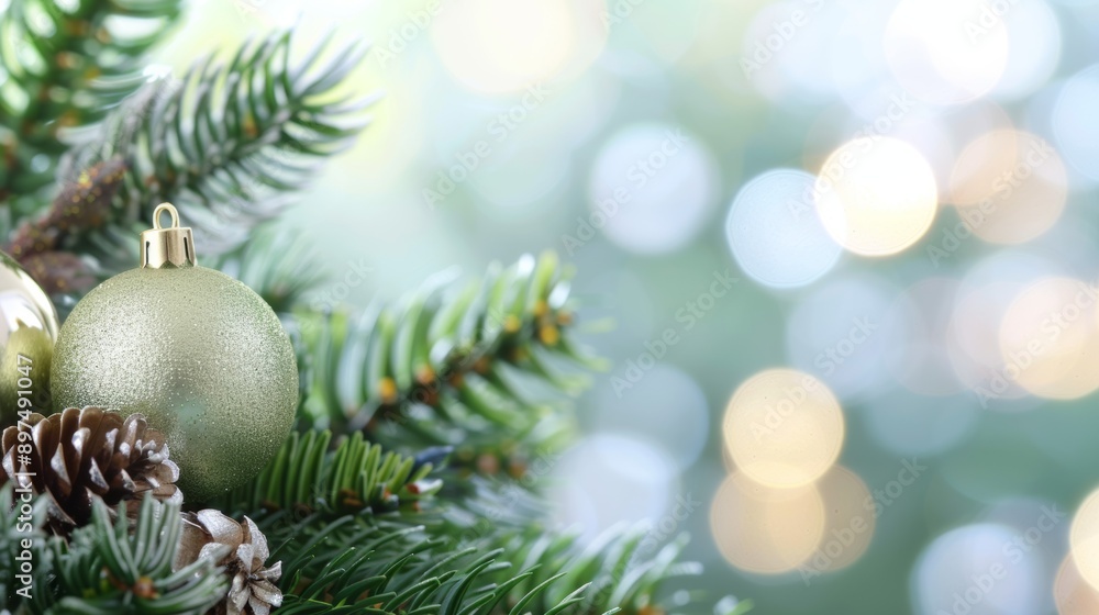 A Christmas tree with a gold ornament on it A Christmas tree with a gold ornament on it