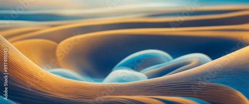 abstract pattern of swirling colors and shapes on a gradient of blues and whites. Intricate patterns of lines and curves creating a sense of dynamic movement and energy. Soft, feathery