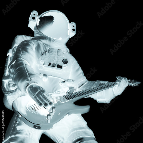 astronaut playing guitar close uo style photo