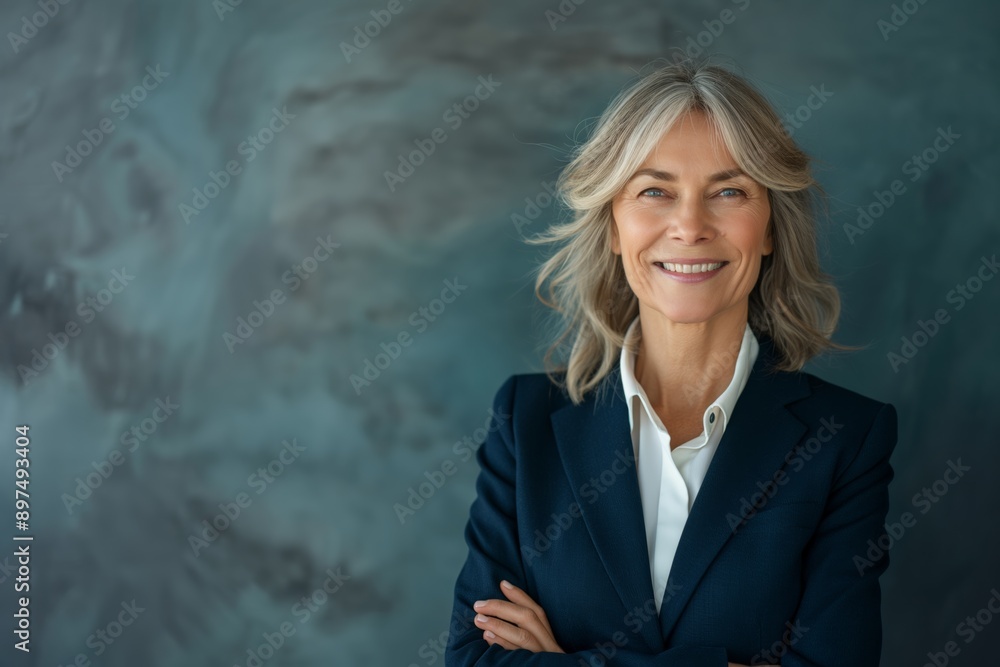 A woman in a business suit is smiling and looking at the camera. She is wearing a white shirt underneath her jacket A woman in a business suit is smiling and looking at the camera. She is wearing a white shirt underneath her jacket