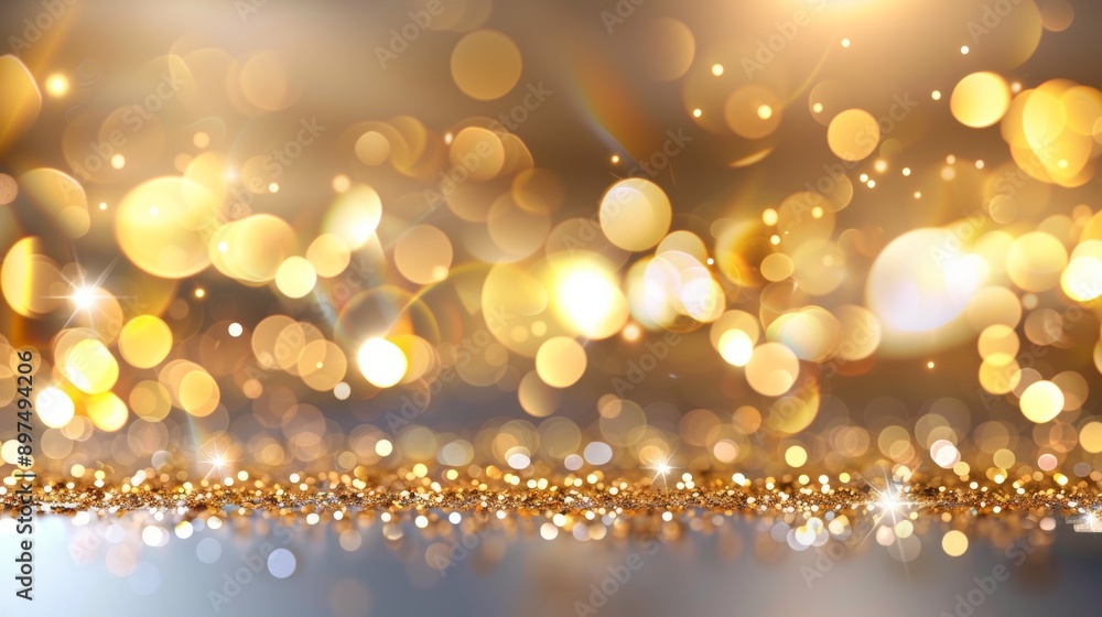 A blurry image of gold and silver glitter with a star in the center A blurry image of gold and silver glitter with a star in the center