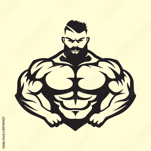 Strong Man Logo vector design. Gym, sport, bodybuilding logo. Strong man with big muscles.