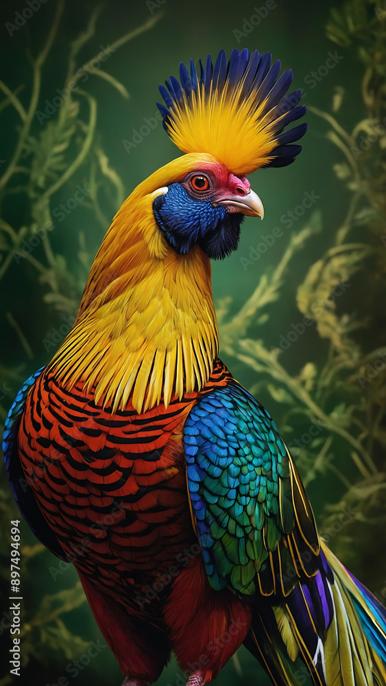 Fototapeta premium Golden Pheasant, its feathers shimmering with a golden hue that catches the light in a breathtaking display
