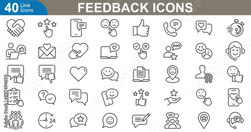Feedback icons set vector illustration. Star rating, emojis, comments, question, like, negative and more. simple  and modern icons. 