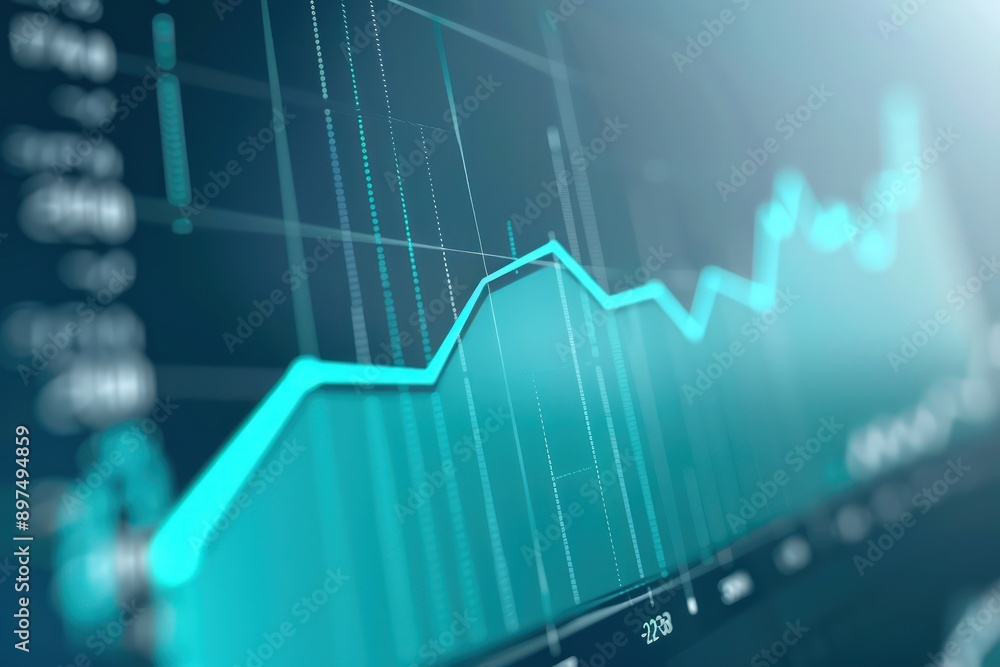 Elegant chart with a turquoise ascending curve, minimal market growth visualization, Elegant chart with a turquoise ascending curve, minimal market growth visualization,
