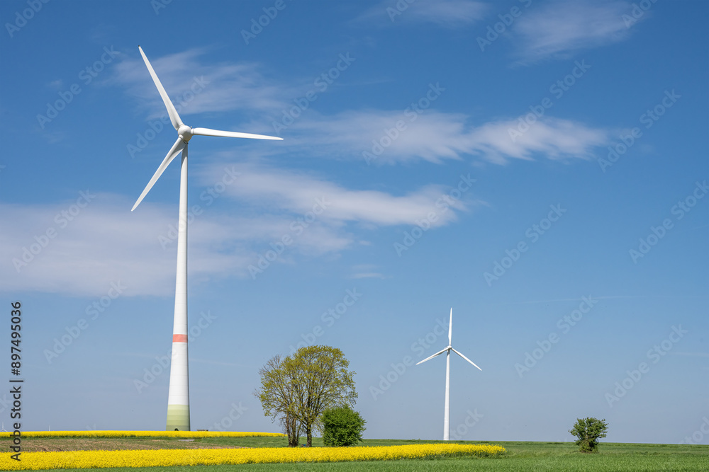 Rural landscape with wind turbines seen in Germany Rural landscape with wind turbines seen in Germany