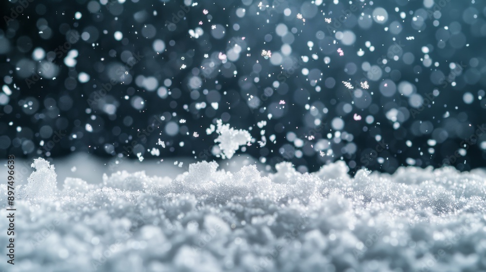 A snowy landscape with snowflakes falling from the sky A snowy landscape with snowflakes falling from the sky