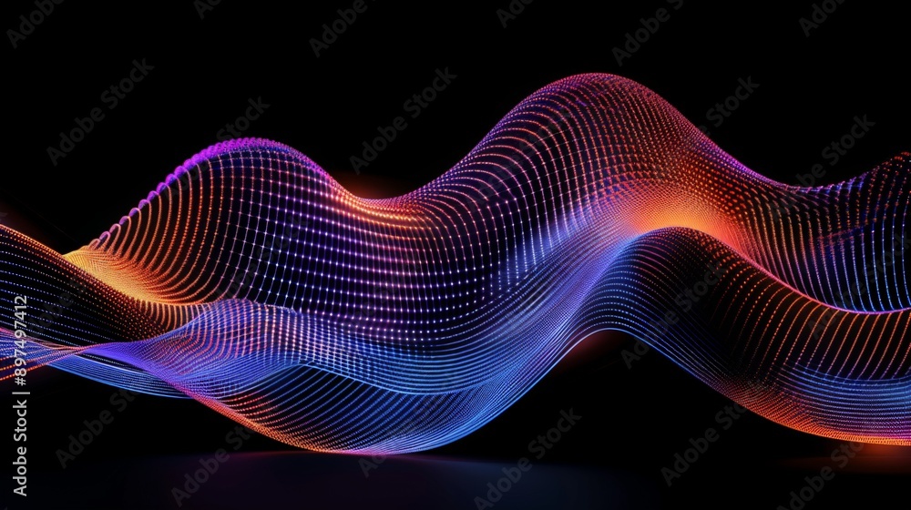 Abstract wavy shape with dots forms a futuristic background, exuding modernity and innovation with dynamic energy and glowing gradient, perfect for tech, science, and communication projects Abstract wavy shape with dots forms a futuristic background, exuding modernity and innovation with dynamic energy and glowing gradient, perfect for tech, science, and communication projects
