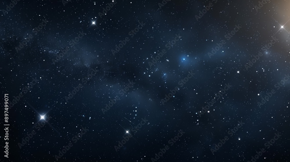 Fototapeta premium A dark sky with many stars and a bright light in the background