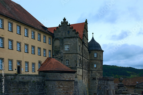 Kronach, Germany-April 10,2024:Scenic landscape view of famous medieval Rosenberg Fortress in Kronach, Germany in Upper Franconia, Bavaria. Cloudy sky background. Travel and tourism concept